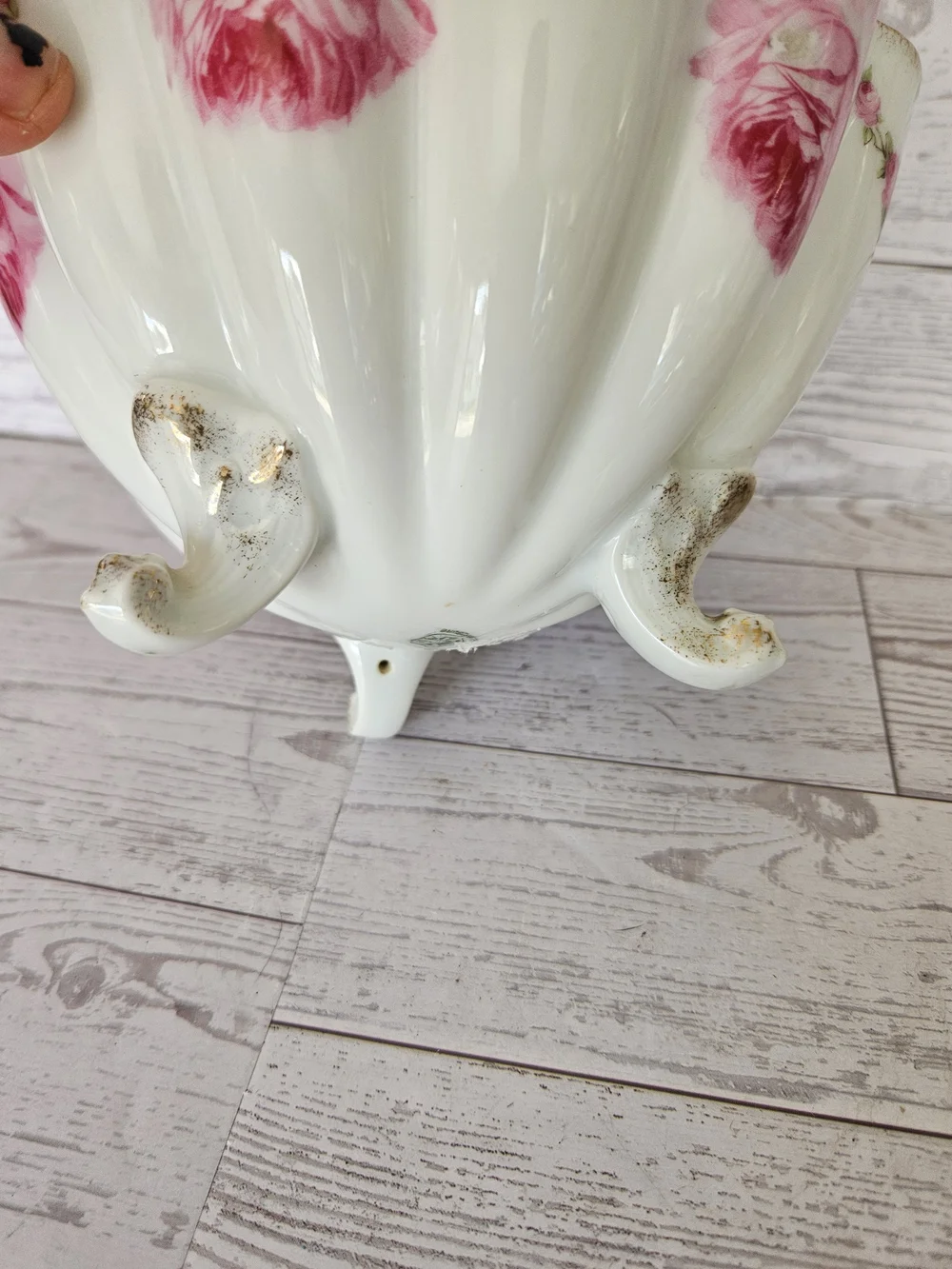 Antique Schwarzburg Germany Footed Porcelain Bowl - Pink Bridal Rose -